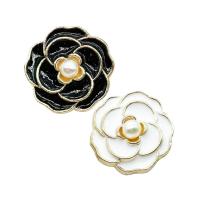 Zinc Alloy Shank Button, with Plastic Pearl, Flower, gold color plated, DIY 