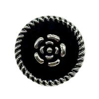 Zinc Alloy Shank Button, Rose, silver color plated, DIY & enamel, black 