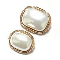 Zinc Alloy Shank Button, with Plastic Pearl, Rectangle, gold color plated, DIY golden 