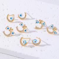 Evil Eye Earrings, Brass, gold color plated & for woman & enamel & with rhinestone Approx 