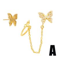 asymmetrische Ohrringe, Messing, mit kubischer Zirkonia, goldfarben plattiert, verschiedene Stile für Wahl & für Frau, keine, verkauft von Paar