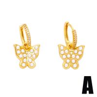 Cubic Zirconia Micro Pave Brass Earring, with Cubic Zirconia & Plastic Pearl, gold color plated & for woman 