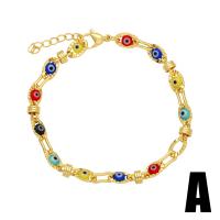 Evil Eye Jewelry Bracelet, Brass, with 5cm extender chain, gold color plated & for woman & enamel 7mm Approx 17 cm 
