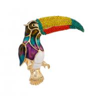 Rhinestone Zinc Alloy Brooch, Parrot, gold color plated, Unisex & enamel & with rhinestone, multi-colored 