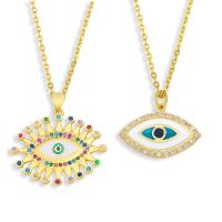 Evil Eye Jewelry Necklace, Brass, with Cubic Zirconia, with 5cm extender chain, gold color plated & for woman & enamel Approx 45 cm 
