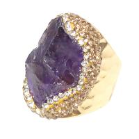 Quartz Finger Ring, Brass, with Amethyst, gold color plated, fashion jewelry & for woman & with rhinestone, golden, 18mm 