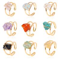 Edelstein Messing Finger Ring, mit Edelstein, goldfarben plattiert, Modeschmuck & verschiedenen Materialien für die Wahl & für Frau, goldfarben, 10x10mm, verkauft von PC