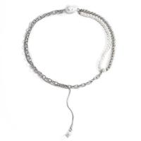 Plastic Pearl Necklace, Zinc Alloy, with Plastic Pearl, silver color plated, fashion jewelry & for woman, silver color cm, 30 cm 