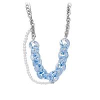 Collar de la joyería de titanio, Partículas de acero, con Perlas plásticas & Acrílico, con 5cm extender cadena, para mujer, azul, longitud:44 cm, Vendido por UD