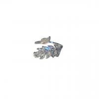 Латунное кольцо с стразами, Латунь, Листок, плакирован серебром, ювелирные изделия моды & Женский & со стразами, серебряный, внутренний диаметр:Приблизительно 17mm, продается PC