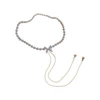 Collar de perlas de plástico, aleación de zinc, con Perlas plásticas, Mariposa, chapado en color dorado, Joyería & ajustable & para mujer & con diamantes de imitación, longitud:33 cm, Vendido por UD