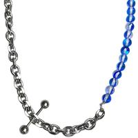Collar de la joyería de titanio, Partículas de acero, con Cuentas de vidrio, con 5cm extender cadena, unisexo, azul, longitud:43 cm, Vendido por UD