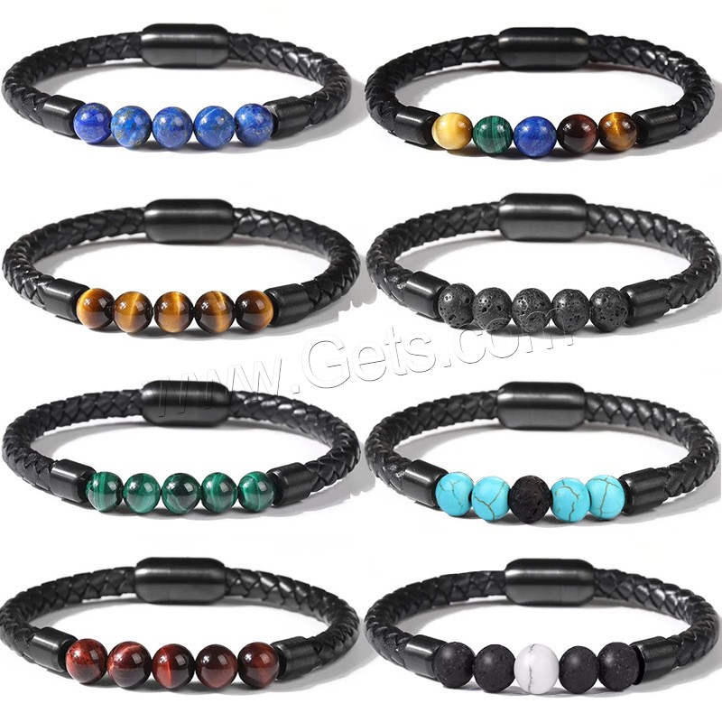 Gemstone Bracelets with PU Leather Unisex 8mm - Milky Way Jewelry