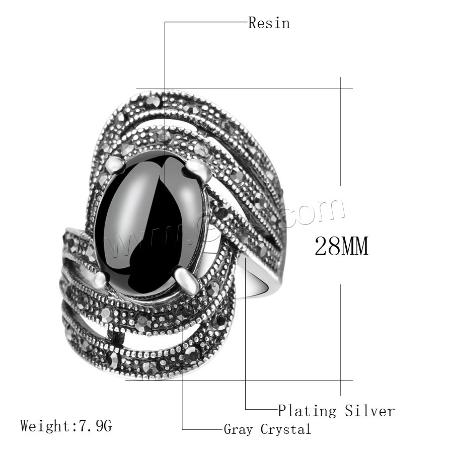 Смола цинкового сплава кольцо, цинковый сплав, с канифоль, Геометрический узор, плакирован серебром, разный размер для выбора & Мужский & со стразами & отверстие, Много цветов для выбора, 28mm, размер:7-10, продается PC