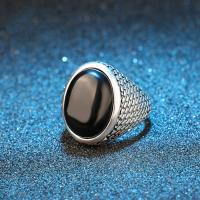 Resin Zinc Alloy Finger Ring, with Resin, Oval, silver color plated, vintage & for man US Ring .5-10 