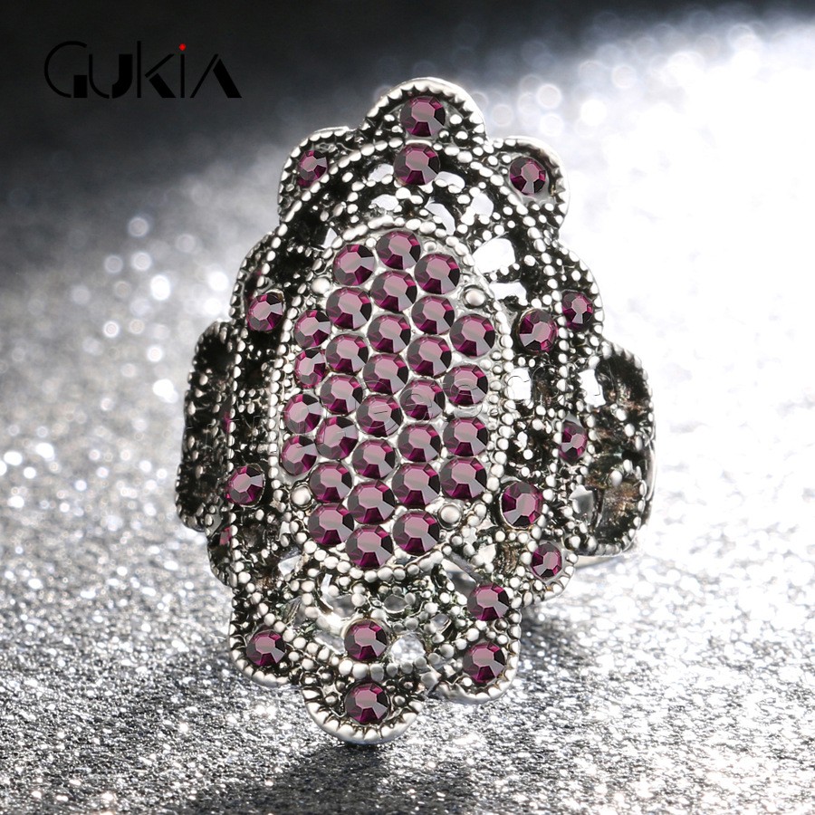Rhinestone Zinc Alloy Finger Ring, Geometrical Pattern, antique silver color plated, different size for choice & for woman & with rhinestone, more colors for choice, 30mm, US Ring Size:7-10, Sold By PC