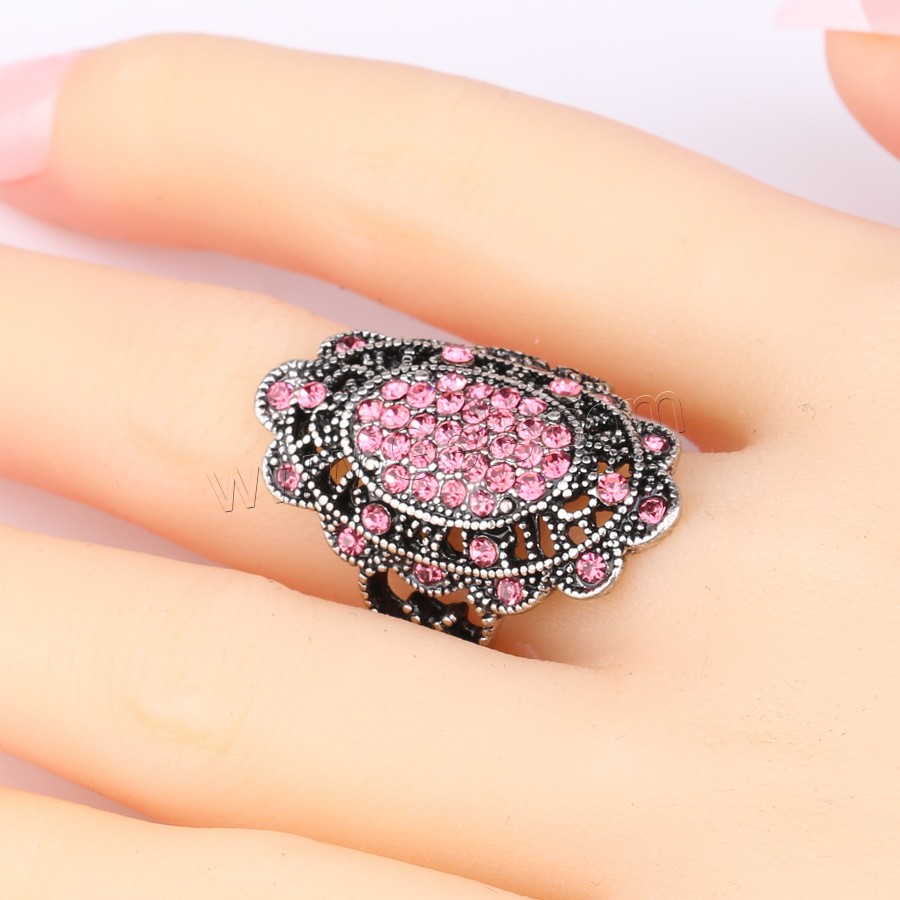 Rhinestone Zinc Alloy Finger Ring, Geometrical Pattern, antique silver color plated, different size for choice & for woman & with rhinestone, more colors for choice, 30mm, US Ring Size:7-10, Sold By PC