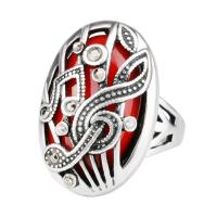 Resin Zinc Alloy Finger Ring, with Resin, Geometrical Pattern, antique silver color plated & for woman & with rhinestone & hollow 26mm, US Ring 