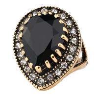Resin Zinc Alloy Finger Ring, with Resin, Geometrical Pattern, antique gold color plated & for woman & with rhinestone 26mm, US Ring 