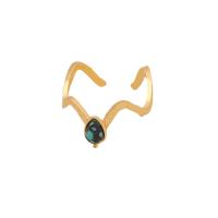 304 Stainless Steel Cuff Finger Ring, with turquoise, gold color plated, adjustable & for woman 16mm 
