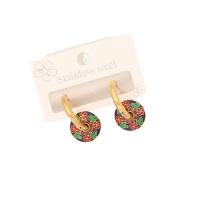 304 Stainless Steel Drop Earring, Round, real gold plated, Bohemian style & for woman & enamel 