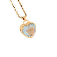 Brass Necklace, with Glass & 304 Stainless Steel, with 1.97inch extender chain, Heart, gold color plated, fashion jewelry & for woman 15mm Approx 15.7 Inch 