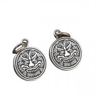 Thailand Sterling Silver Pendants, Flat Round, Antique finish, DIY & double-sided, silver color Approx 4mm 