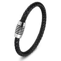 Bracelet en cuir artificiel, avec Acier titane, longueur différente pour le choix & unisexe & styles différents pour le choix, noire, Vendu par PC