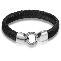 Bracelet en cuir artificiel, avec Acier titane, bijoux de mode & unisexe, noire Environ 21 cm, Vendu par PC