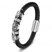 Leatheroid Cord Bracelets, Leather, with Titanium Steel, fashion jewelry & Unisex black 