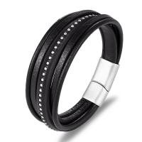 Leatheroid Cord Bracelets, Leather, with Titanium Steel, fashion jewelry & multilayer & Unisex & with rhinestone 
