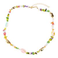Resin Zinc Alloy Necklace, with Shell & Resin, with 1.57inch extender chain, gold color plated, fashion jewelry & for woman, multi-colored Approx 18.42 Inch 