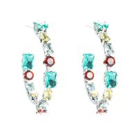Zinc Alloy Rhinestone Stud Earring, fashion jewelry & micro pave cubic zirconia & for woman, multi-colored, 30mm 