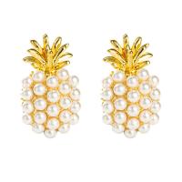 Plastic Pearl Zinc Alloy Earring, with Plastic Pearl, Pineapple, gold color plated, fashion jewelry & for woman, white 