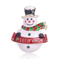 Christmas Jewelry Brooch , Zinc Alloy, Snowman, gold color plated, for woman & enamel, white 