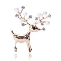 Plastic Pearl Brooch, Zinc Alloy, with Plastic Pearl, Deer, plated, for woman & with rhinestone 