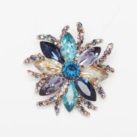 Rhinestone Zinc Alloy Brooch, with Czech Rhinestone, Flower, gold color plated, for woman, multi-colored 