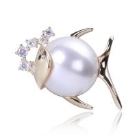Plastic Pearl Brooch, Brass, with Plastic Pearl, Fish, plated, micro pave cubic zirconia & for woman 