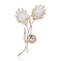 Cubic Zirconia Brooch, Brass, with Plastic Pearl, Tulip, gold color plated, micro pave cubic zirconia & for woman 