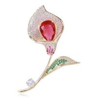 Cubic Zirconia Brooch, Brass, Calla Lily, gold color plated, micro pave cubic zirconia & for woman 