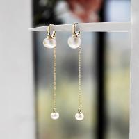 Freshwater Pearl Brass Earring, with Freshwater Pearl, Plating champagne gold, fashion jewelry & for woman 