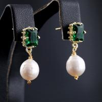 Freshwater Pearl Brass Earring, with Freshwater Pearl & Crystal, Plating champagne gold, fashion jewelry & for woman 