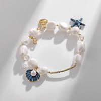 bracelet en laiton de perle d'eau douce cultivée, avec perle d'eau douce cultivée, Placage de champagne d’or, bijoux de mode & pour femme, 7cm, Vendu par PC