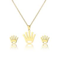 Fashion Stainless Steel Jewelry Sets, 304 Stainless Steel, Stud Earring & necklace, Crown, 2 pieces & fashion jewelry & for woman, golden Approx 17.72 Inch 