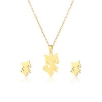 Fashion Stainless Steel Jewelry Sets, 304 Stainless Steel, Stud Earring & necklace, Cat, 2 pieces & fashion jewelry & for woman, golden Approx 17.72 Inch 