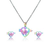 Fashion Stainless Steel Jewelry Sets, 304 Stainless Steel, Stud Earring & necklace, Heart, 2 pieces & fashion jewelry & for woman, multi-colored Approx 17.72 Inch 