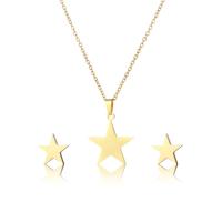 Fashion Stainless Steel Jewelry Sets, 304 Stainless Steel, Stud Earring & necklace, Star, 18K gold plated, 2 pieces & fashion jewelry & for woman, golden Approx 17.72 Inch 