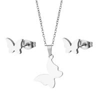 Fashion Stainless Steel Jewelry Sets, 304 Stainless Steel, Stud Earring & necklace, Butterfly, polished, 2 pieces & fashion jewelry & for woman, original color Approx 17.72 Inch 