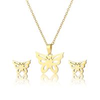 Fashion Stainless Steel Jewelry Sets, 304 Stainless Steel, Stud Earring & necklace, Butterfly, 2 pieces & fashion jewelry & for woman, golden Approx 17.72 Inch 