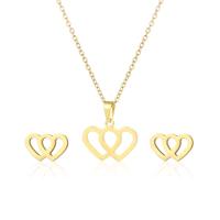 Fashion Stainless Steel Jewelry Sets, 304 Stainless Steel, Stud Earring & necklace, Heart, 18K gold plated, 2 pieces & fashion jewelry & for woman, golden Approx 17.72 Inch 